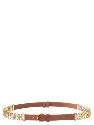 Pinko Chain-trimmed Leather Belt In Tan