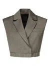 Pinko Short Vest With Lapels And Elastic In Brown