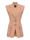 Pinko Single-breasted Twill Waistcoat In Brown