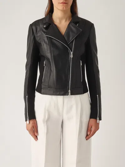 Pinko Changes Chiodo Pelle Bimateriale Jacket In Black