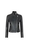 Pinko Blouson De Motard En Cuir Avec Dos En Tissu In Black