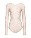 Pinko Chantilly-lace Long-sleeve Bodysuit In Nude
