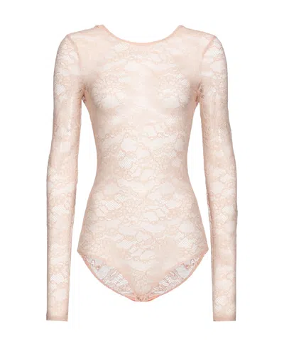 Pinko Chantilly-lace Long-sleeve Bodysuit In Nude