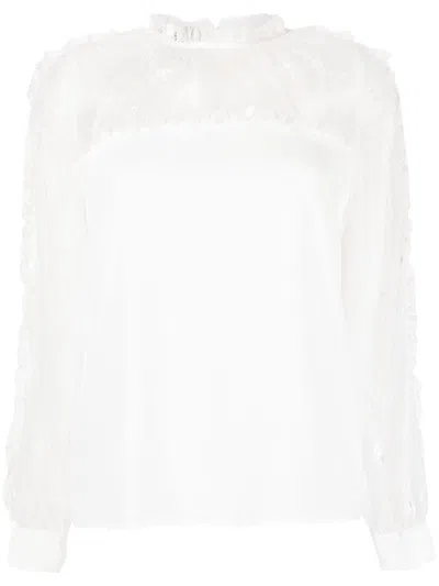 Pinko Chantilly-lace Long-sleeved Blouse In White