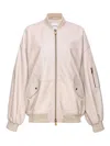 Pinko Suede Bomber Jacket In Beige