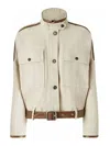 Pinko Blouson Jacket With Leather-effect Edging In Neutral