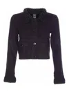 Pinko Black Masquerade Jacket With Pockets In Blue