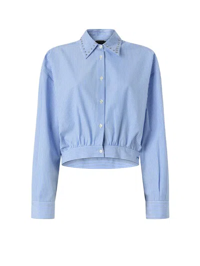 Pinko Charita Striped Cotton Shirt In Blue
