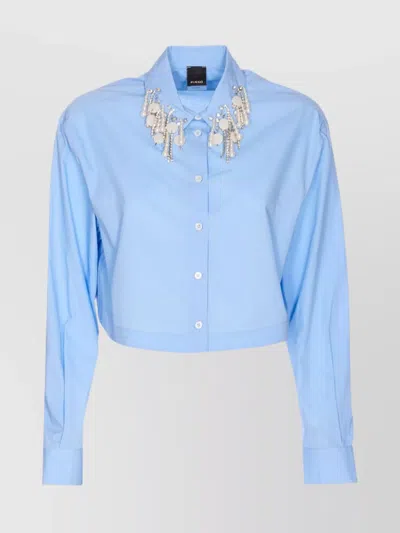 Pinko Charm Detail Crop Top With Embellished Collar In Blue