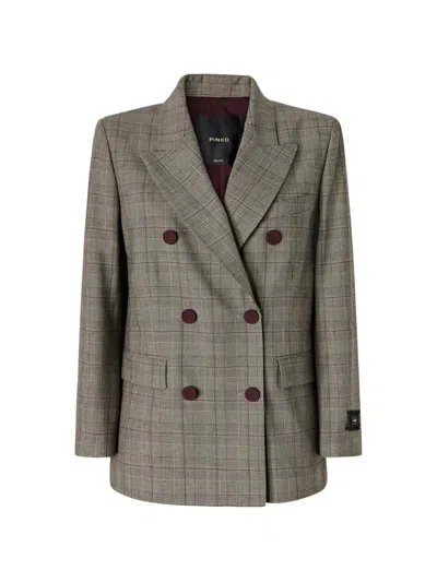Pinko Check Double-breasted Blazer In Neutral