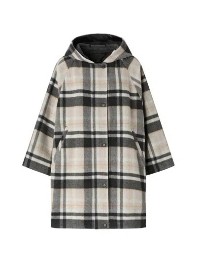Pinko Check Hooded Coat In Black