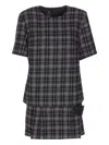 Pinko Check-pattern Belted Mini Dress In Black