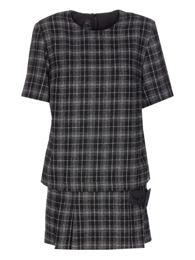 PINKO CHECK-PATTERN BELTED MINI DRESS