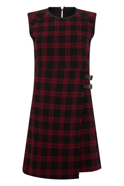 Pinko Check Sleeveless Fitted Dress With Side Belt In Multi