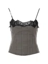 Pinko Check Top With Lace In Grey