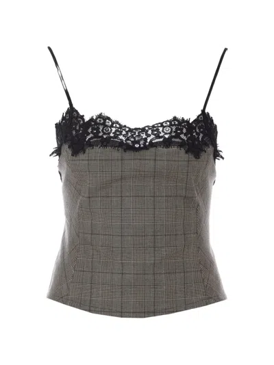 Pinko Check Top With Lace In Grey