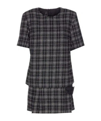 Pinko Checked Crewneck Short Dress In Multi