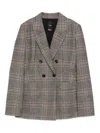 Pinko Checked Double-breasted Fitted Jacket In Gray