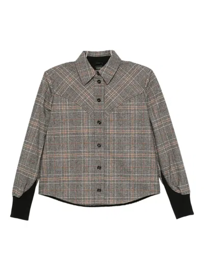 Pinko Cropped Plaid Shirt With Contrasting Cuffs In Multi