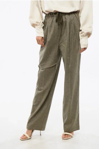 Pinko Checked Single Pleat Rivista Pants With Drawstring Waist In Gray