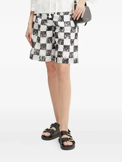 Pinko Checkerboard Lace Shorts In White