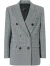 Pinko Double-breasted Check Blazer In Gray
