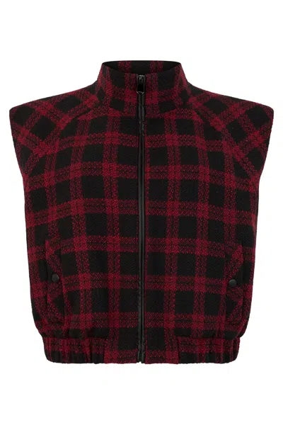 Pinko Checkered Design High-collar Sleeveless Vest In Red