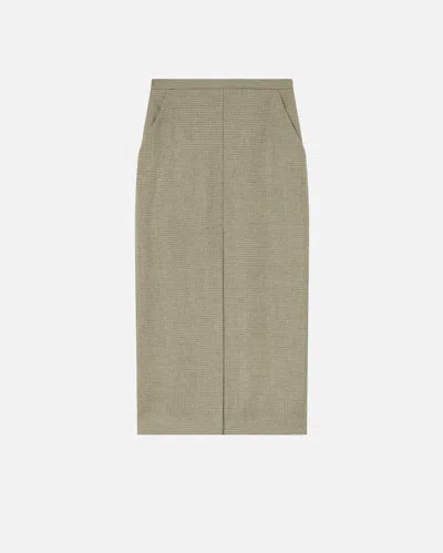Pinko Checkered Midi Skirt With Front Slit In Grey