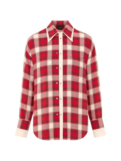 Pinko Clivia Relaxed Plaid Shirt Contrast Collar In Red