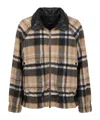 Pinko Check-pattern Elasticated-hem Jacket In Brown