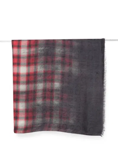 Pinko Check-pattern Frayed Scarf In Gray