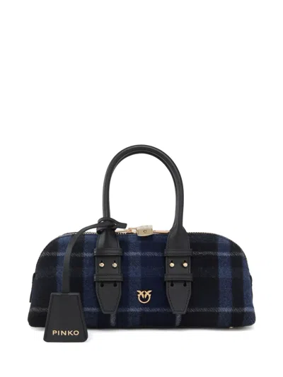Pinko Check-pattern Love Birds Tote Bag In Black