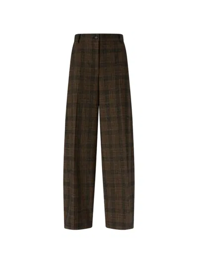 Pinko Check-pattern Wide-leg Trousers In Brown