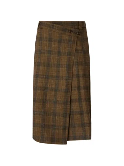 Pinko Check-pattern Wrap Skirt In Brown
