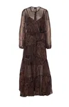 Pinko Long Sleeve Tiered Dress With Belt Detail In Brown