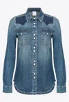 Pinko Panelled Denim Shirt In Dark Vintage Wash