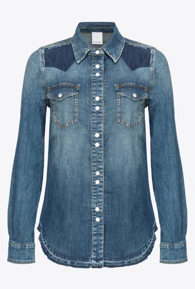 Pinko Panelled Denim Shirt In Dark Vintage Wash