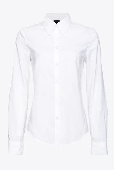 Pinko Chemise Slim En Popeline Stretch Avec Broderie In Bright White