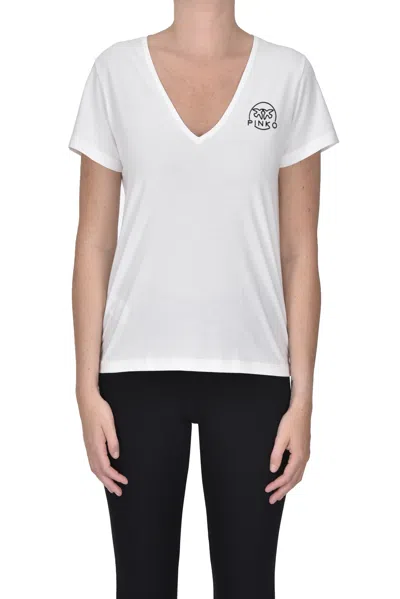 Pinko Chest Designer Logo T-shirt In White