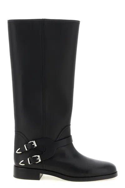 Pinko Cheval Knee Boots Buckle Detail Block Heel In Black
