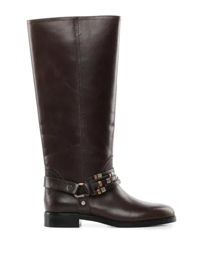 Pinko Cheval Leather Boots In Brown