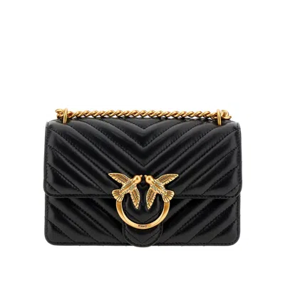 Pinko Chevron Leather Mini Love One Bag In Black