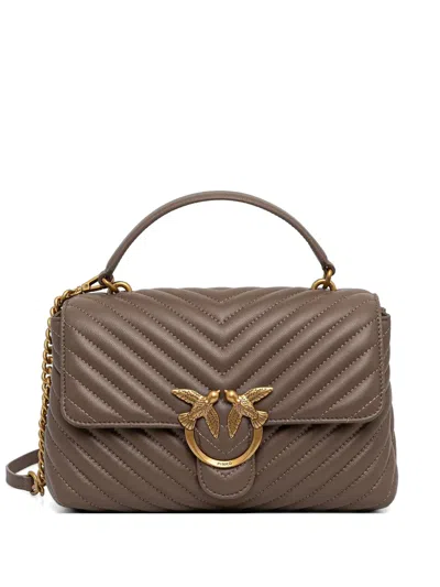 Pinko Chevron Logo-buckle Crossbody Bag In Brown