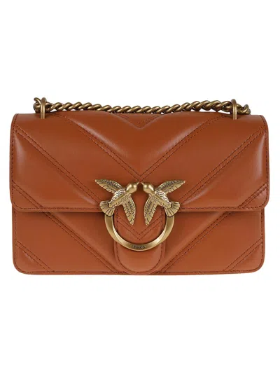 Pinko Chevron Pattern Nappa Leather Crossbody Bag In Brown