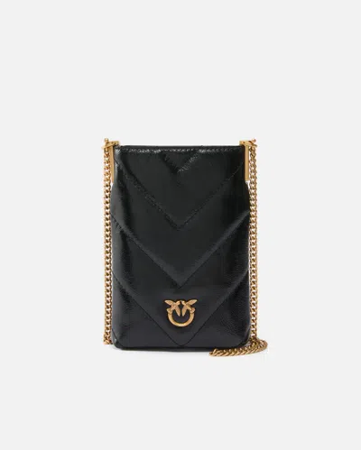 Pinko Pochette À Bandoulière Pour Smartphone En Cuir À Chevrons In Black