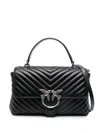 Pinko Chevron-quilted Black Handbag With Logo Buckle