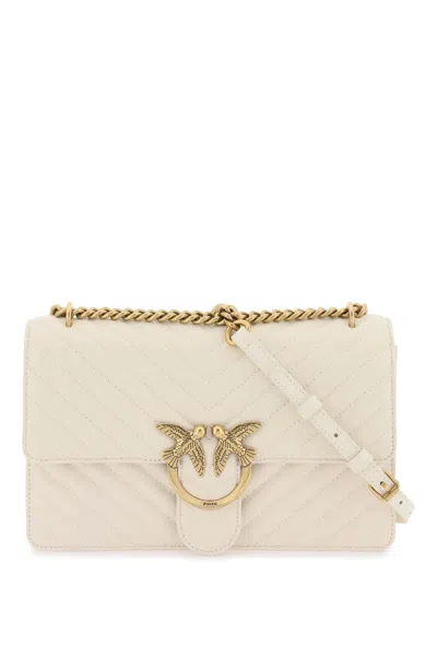 Pinko Chevron Quilted Classic Love Bag One In Bianco Seta Antique Gold (white)