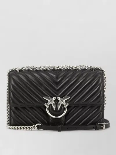 Pinko Chevron Quilted Crossbody Bag Chain Strap In Black