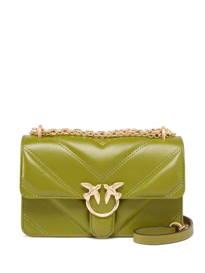 Pinko Chevron-quilted Leather Cross Body Bag In Green
