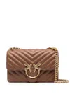 Pinko Quilted Brown Calfskin Shoulder Bag With Gold Hardware In Brown